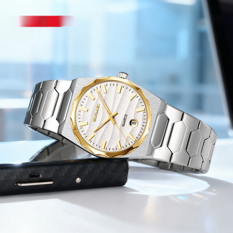 Montre homme avec une fonction de calendrier de bande en acier