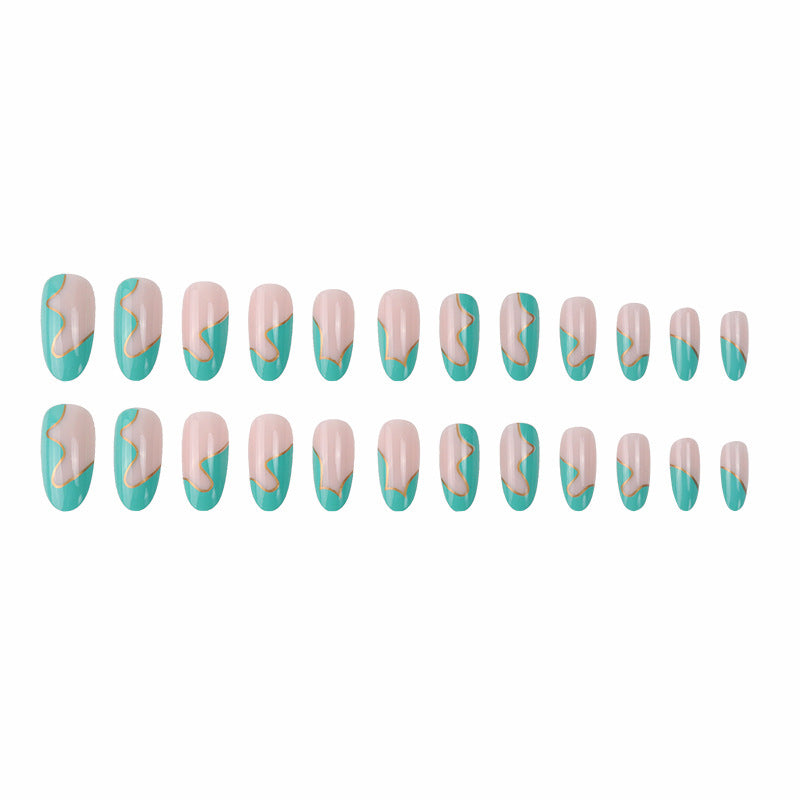 Fil d'or Wave-pattern Patchwork Les ongles prêts à porter