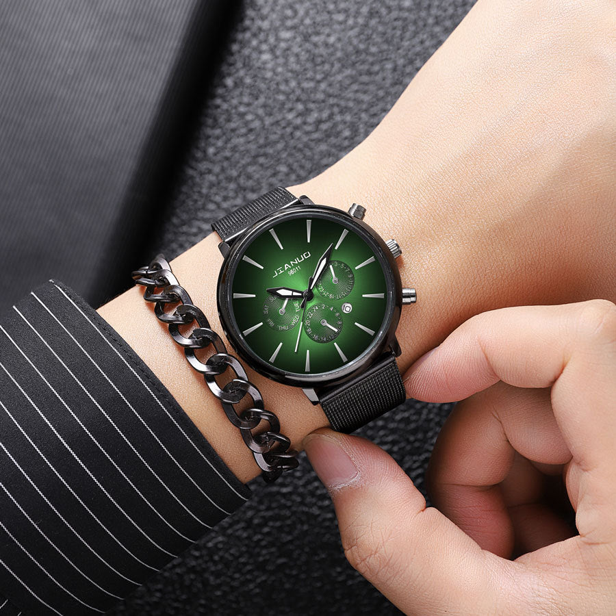 Hommes Mesh-band montre mode Quartz Montre avec calendrier adapté aux affaires Et