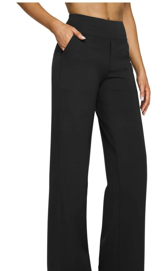 Pantalons à pattes droites à taille haute avec poches longues