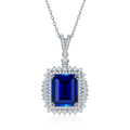 S925 Sterling Silver 10x12mm Lab-Grown Ruby Sapphire Emerald Halo Pendant Necklace