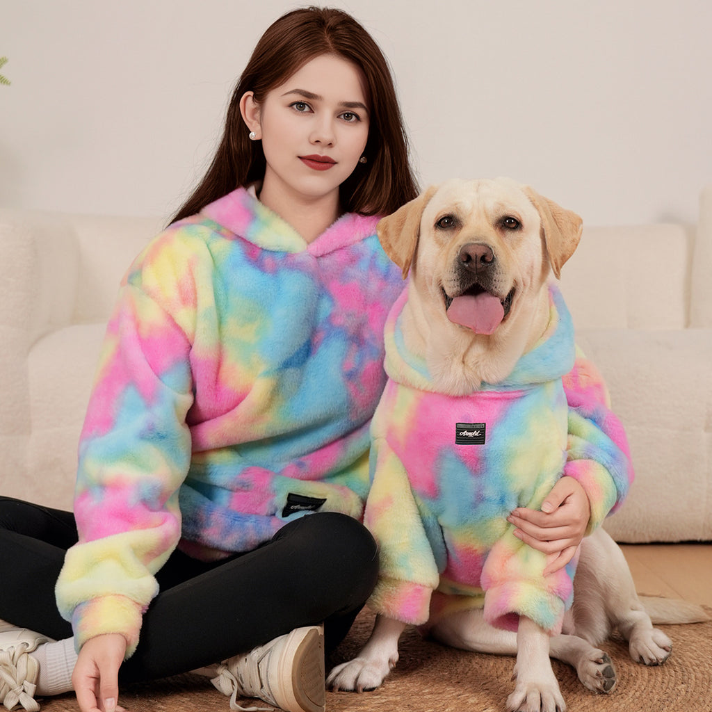 Animaux de compagnie Hoodie Tie Dye Rabbit Fur Rainbow-colored Dog Hoodie
