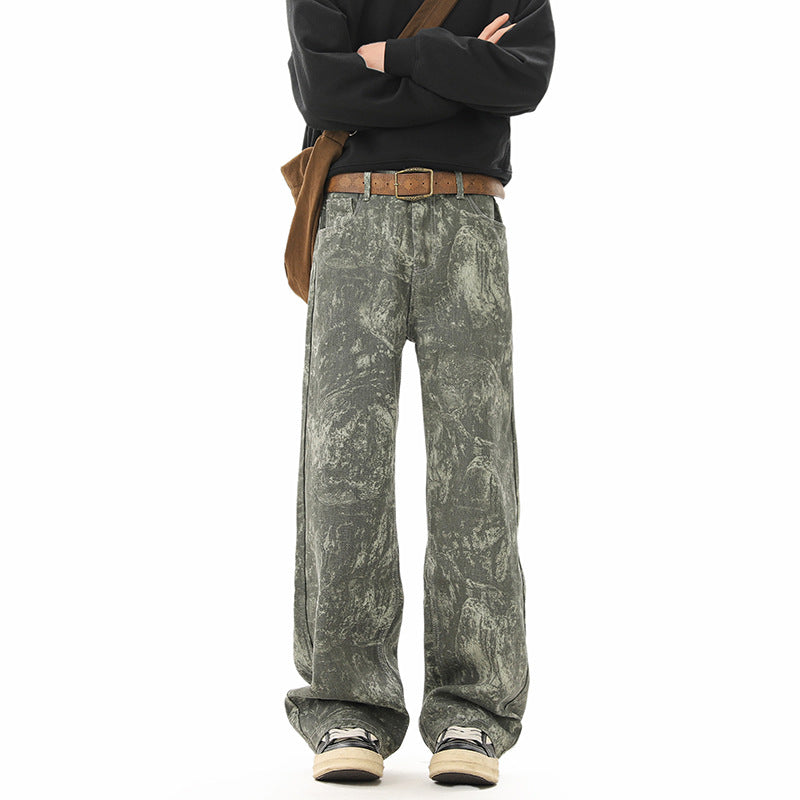 Retro Tie-Dye Camouflage Pantalons en Denim pour hommes