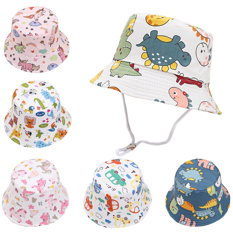 Imprimé Bucket Chapeau mignon voiture Dinosaur Summer Beach Pure Cotton Chapeau pêcheur pour bébés