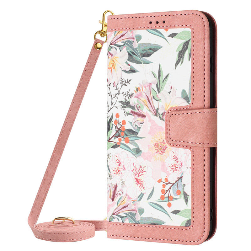 Petit étui en cuir Flip Floral Étui téléphonique