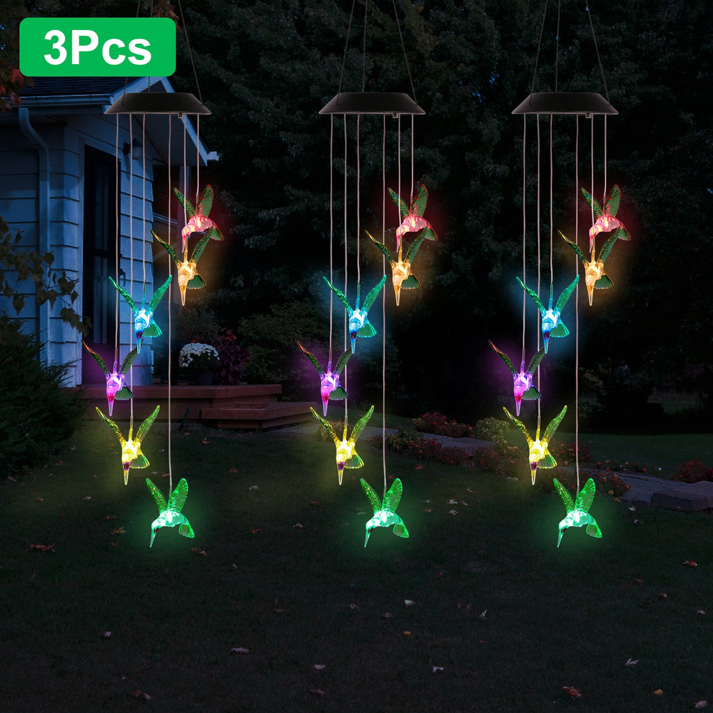 LED Solar Hummingbird Wind Chime for Spring Solar String Lights 6 LEDs Color-Changing IP65