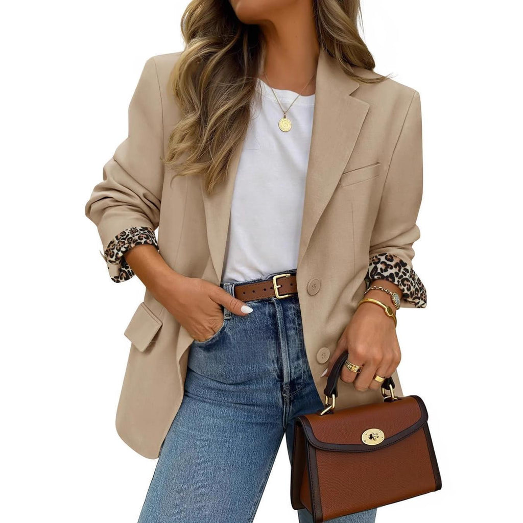 Contraste couleur Leopard-empreinte Lapel Casual Blazer