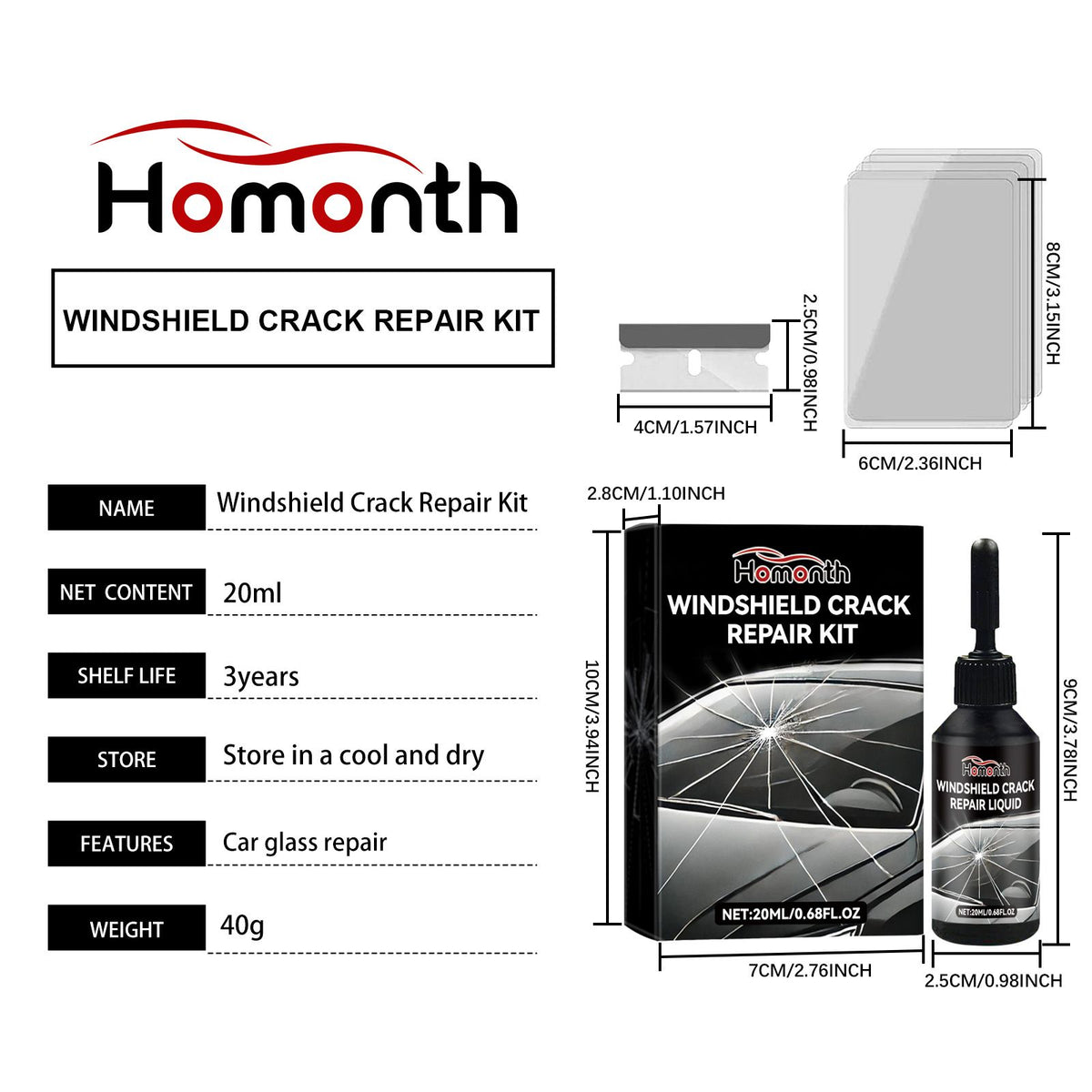 HOMONTH Automotive pare-brise verre réparation de fissure liquide