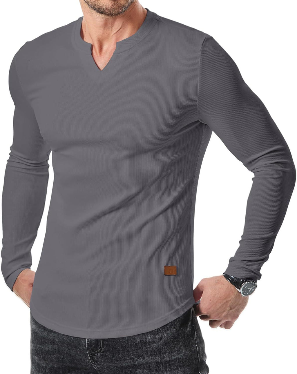 Amazon Commerce extérieur Automne et hiver Hommes V-col Pit T-shirt Solid Color Casual Mode