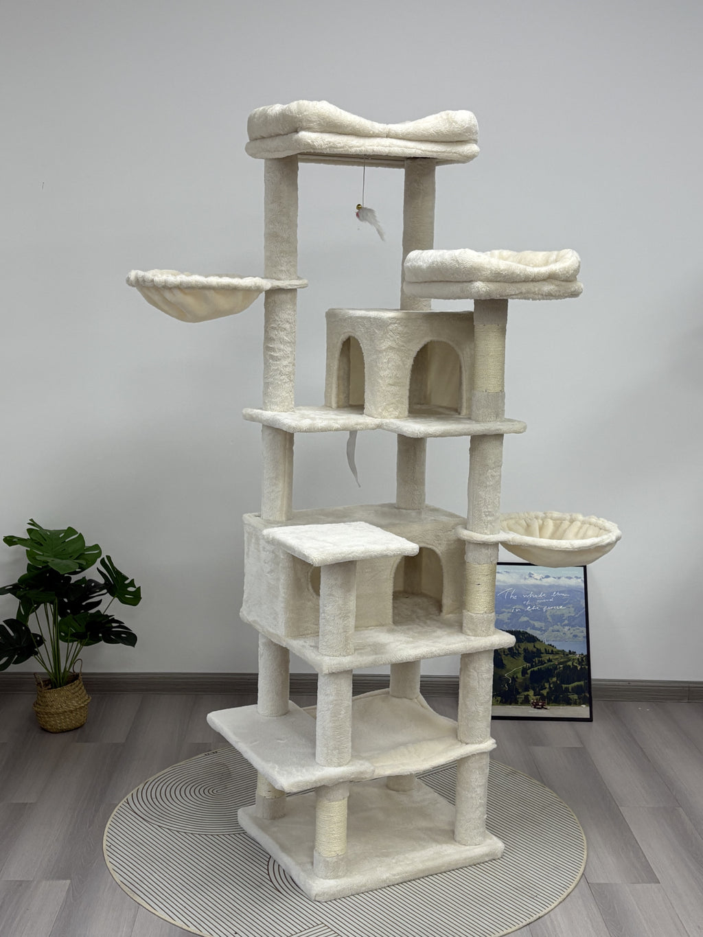 68in Grand arbre de chat vert multi-niveaux avec hamacs