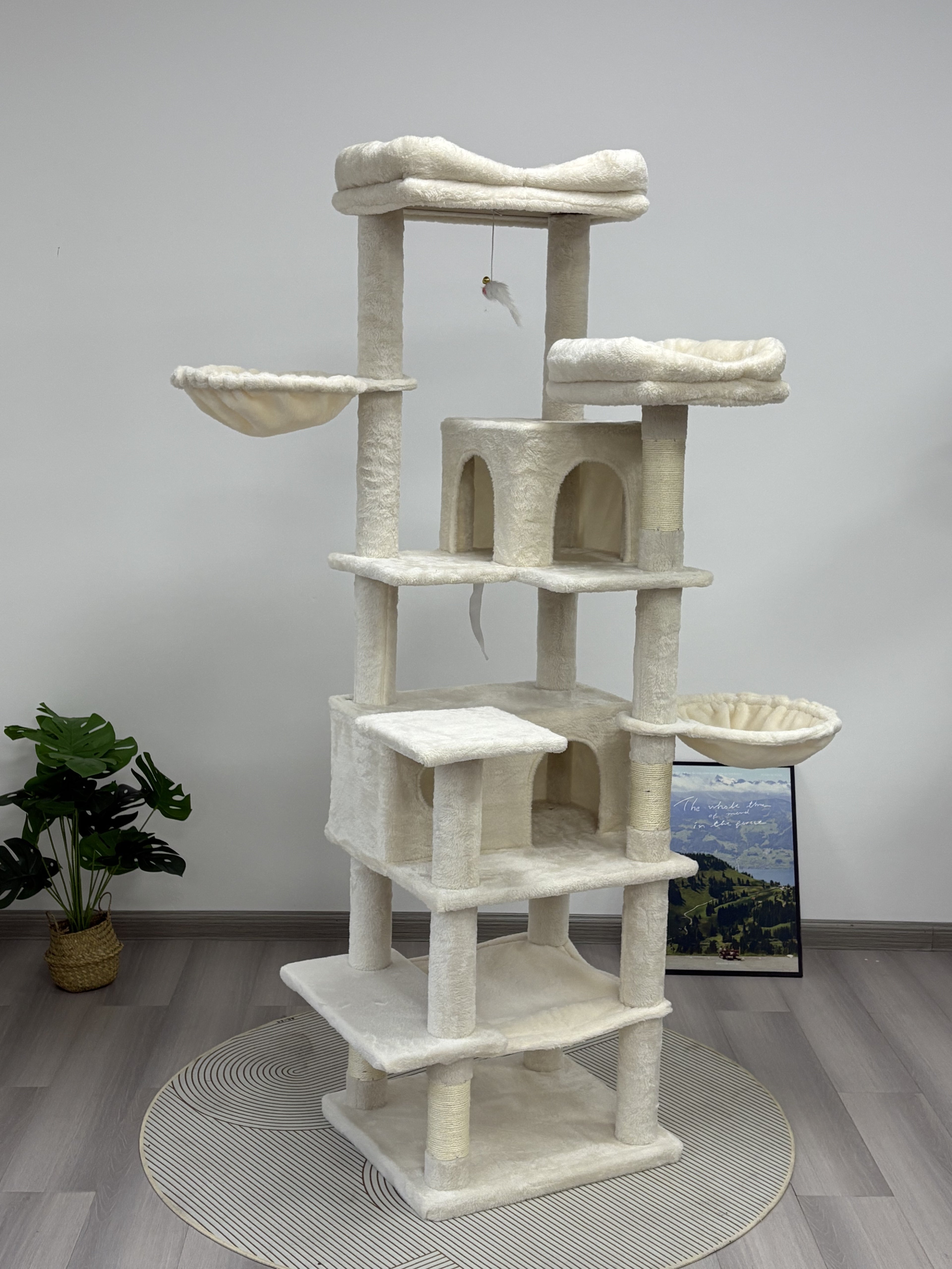 68in Grand arbre de chat vert multi-niveaux avec hamacs