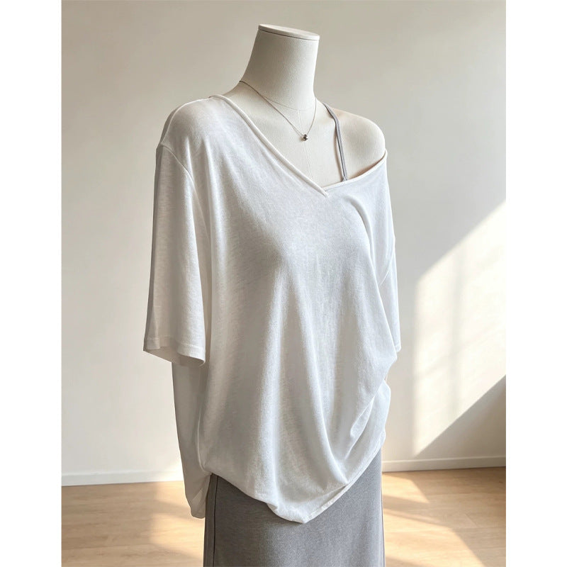 T-shirt respirant col V manches courtes pour femmes