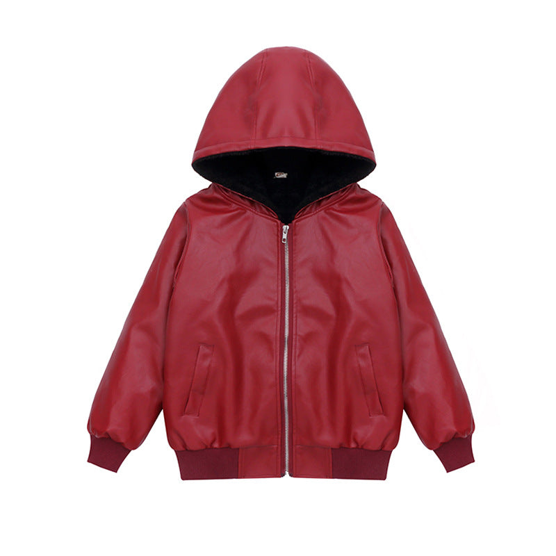 Veste en cuir PU Veste à capuche pour enfants