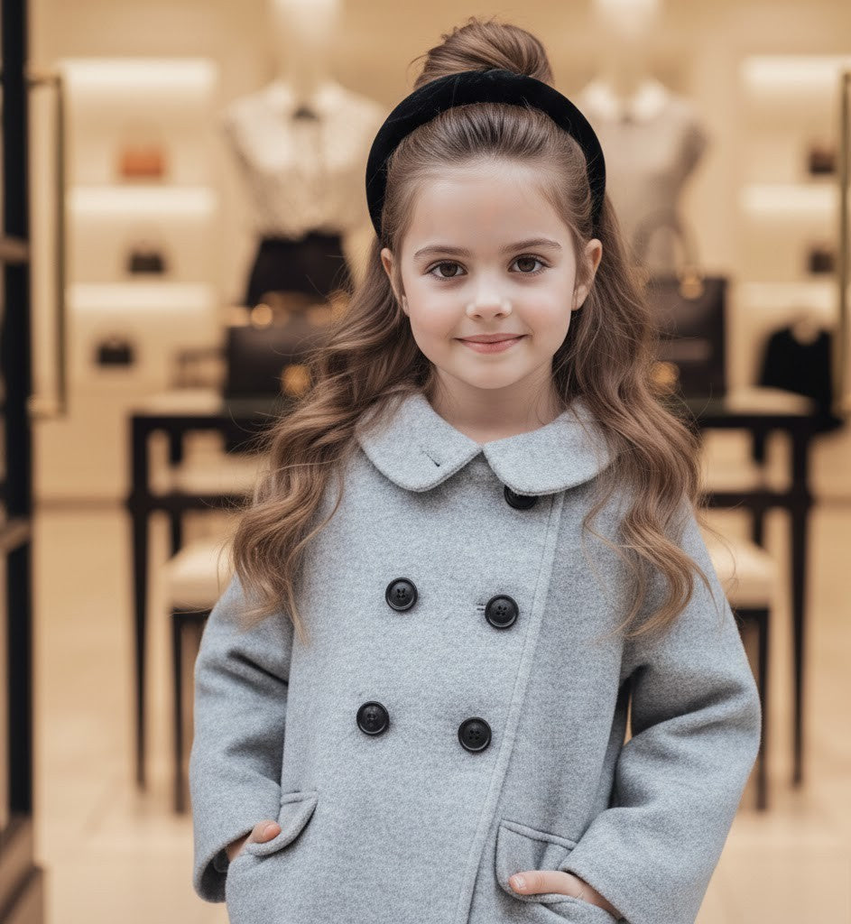 Filles Vintage Princesse Doll-Style Veste gris Outwear Woolen Manteau 2-3-4-5Y