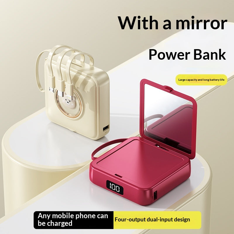 Miroir de maquillage à quatre lignes intégré Banque de puissance de caricature ultra-fine