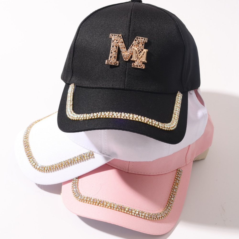 Casquette sport haut de gamme et luxueuse pour femmes avec double lettre M décorative et Rhineston 3D