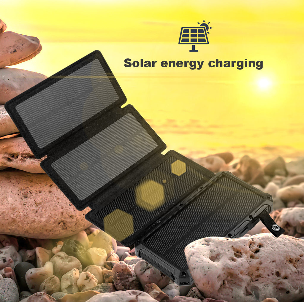 20 000mAh Banque d'énergie pliable à énergie solaire avec recharge sans fil