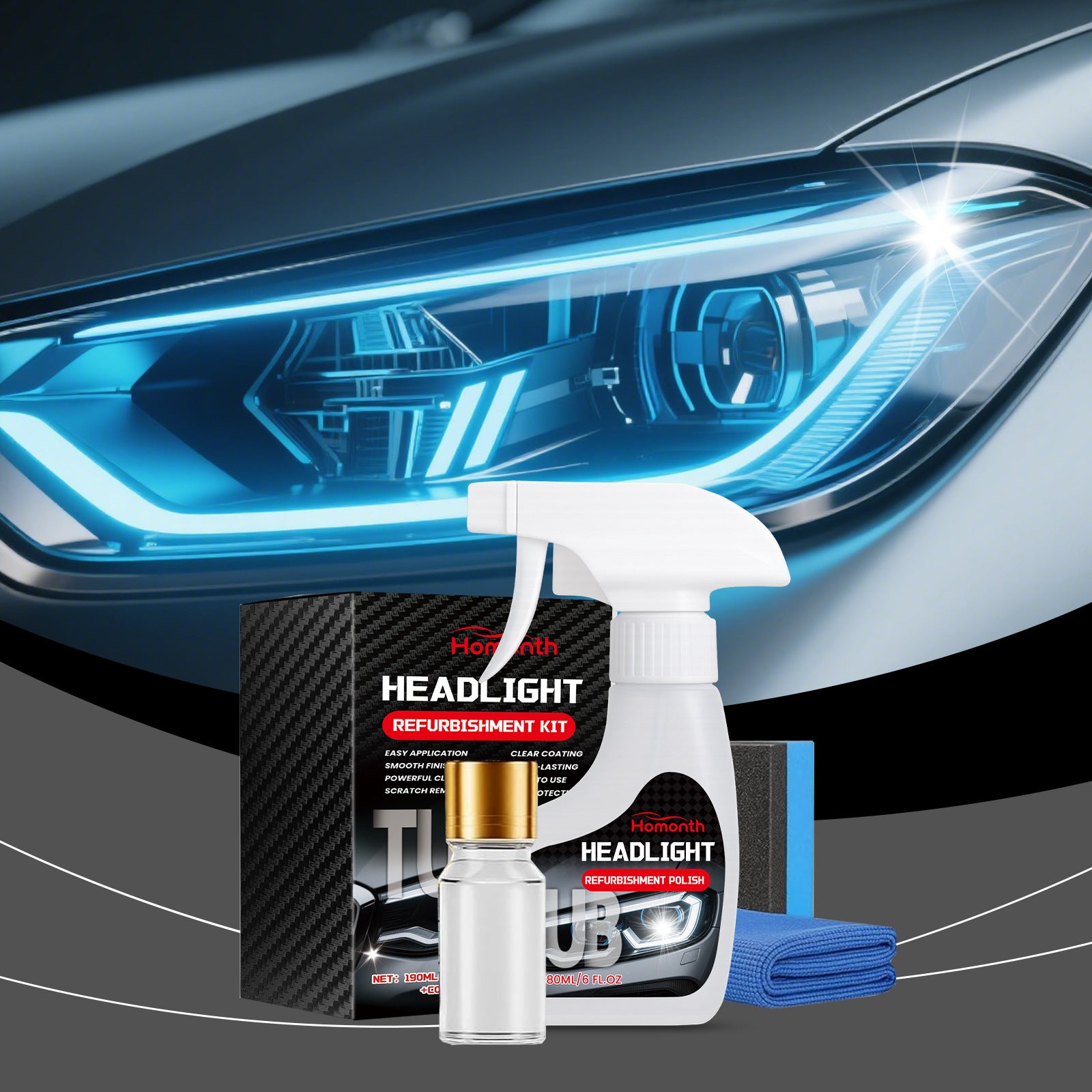 Kit d'entretien des phares de voiture Revêtement remis en état Protection propre Aide Transmission de la lumière