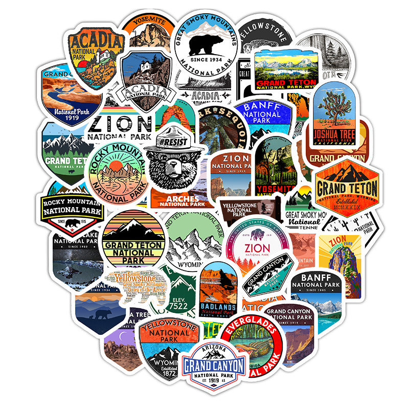 50 Pcs National Park Stickers Stationery Stickers Computer Cellphone Luggage