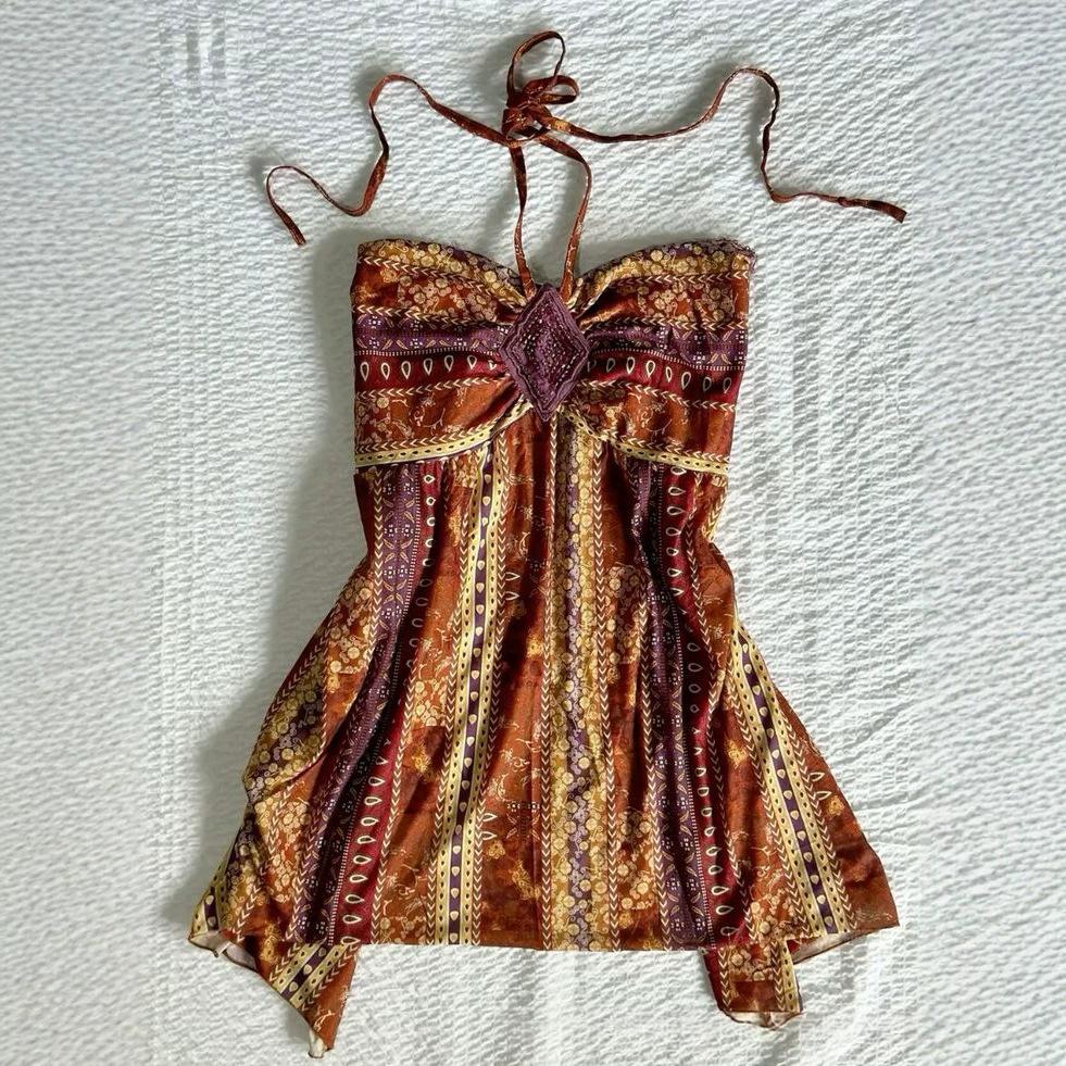 Style vacances Bohemian Imprimé Halter Tube Étanche Camisole à plat Top