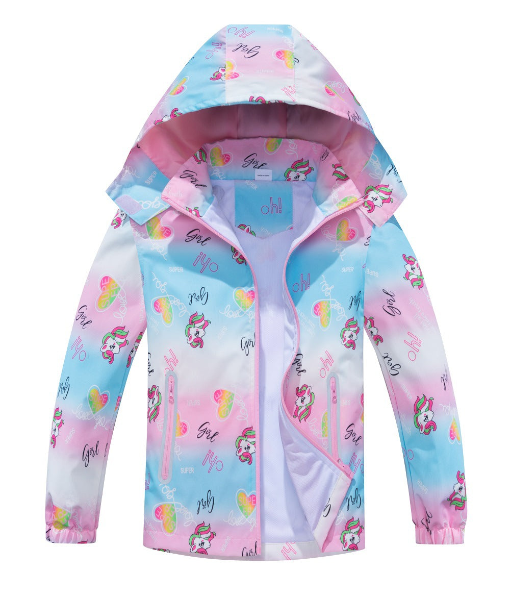 Springautumn Nouveau-arrivé Dinosaur-print Gradient-color Zip-up Hoodie pour les garçons et les filles