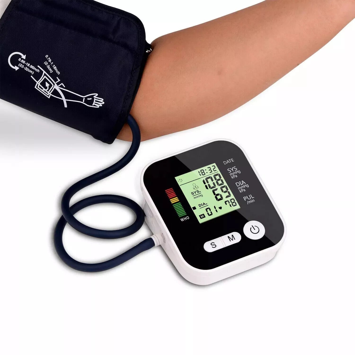 Moniteur de pression artérielle numérique Moniteur de pression artérielle à haut bras à écran LCD Taux cardiaque automatique M