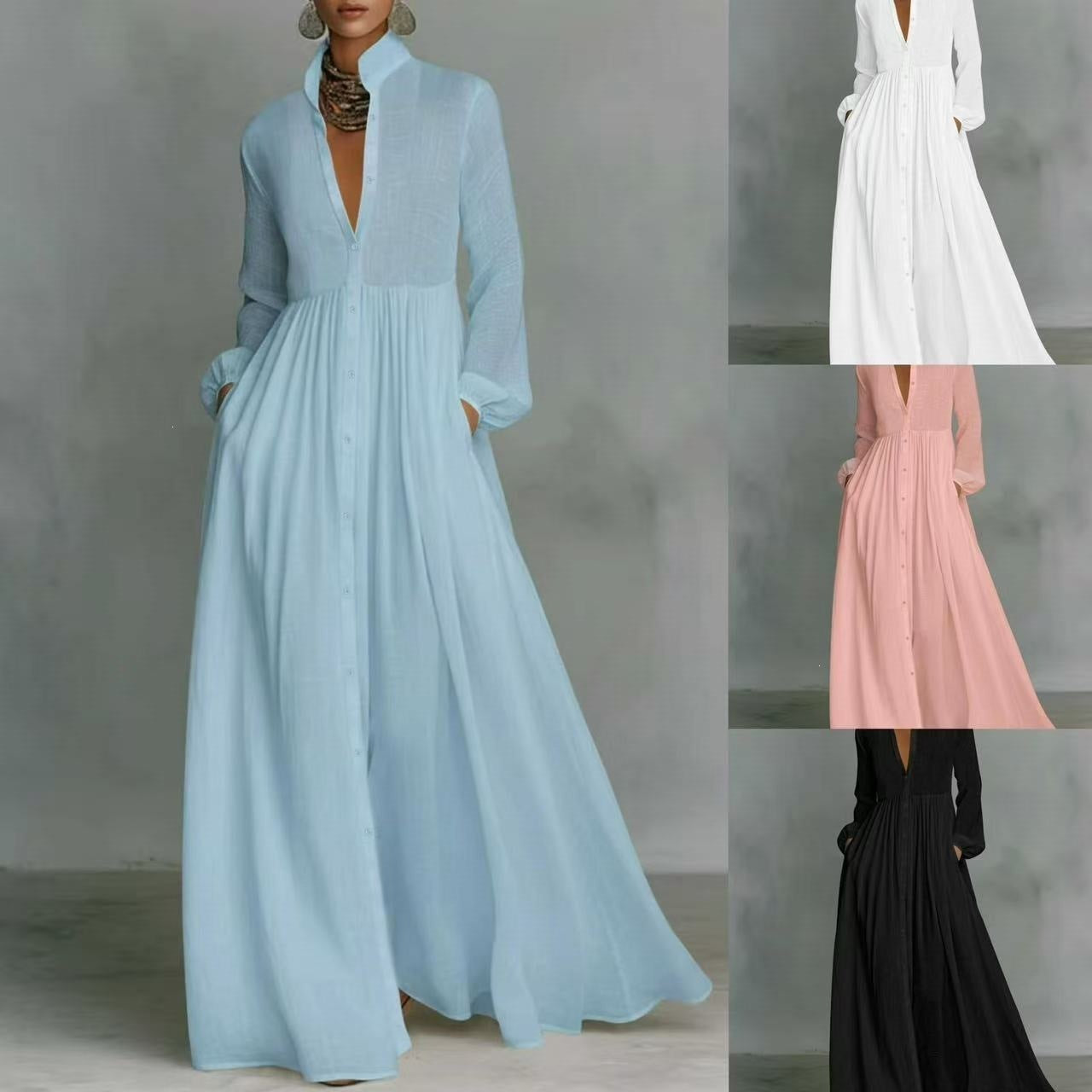 Français Texturé Automne Hiver Arrivée Robe Stand Manches Lanterne