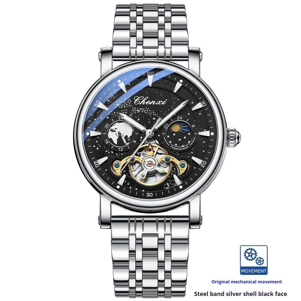 Xinghe Moon Phase Hollow Tourbillon Montre mécanique lumineuse