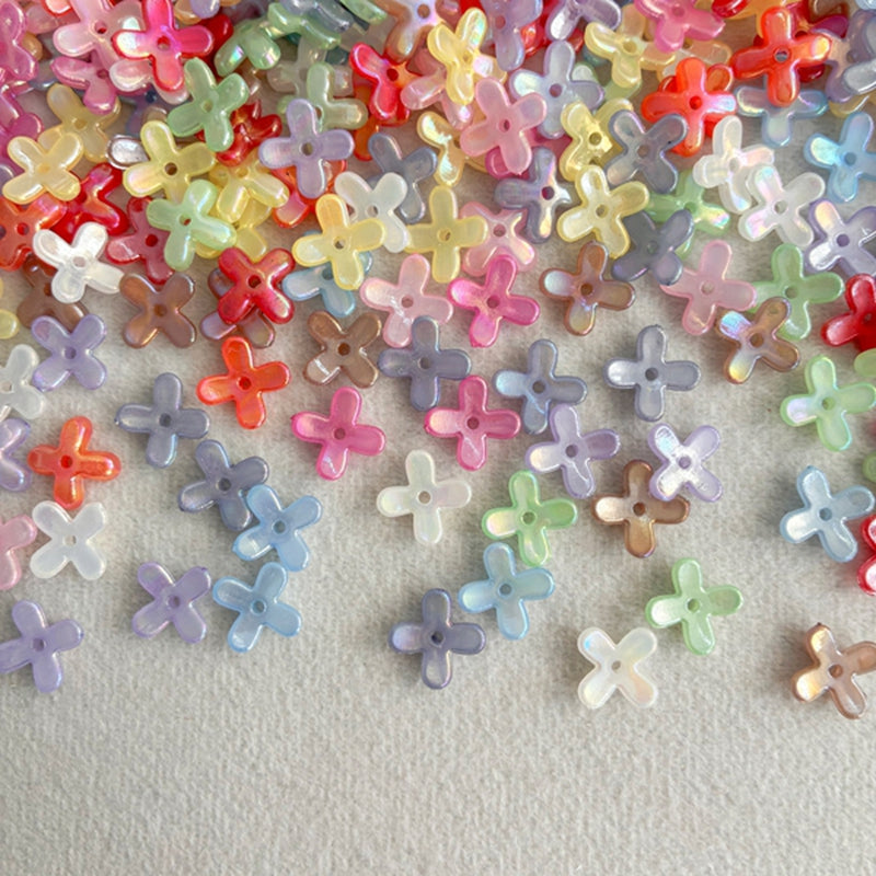 Perles de fleurs en acrylique avec paillettes dorées