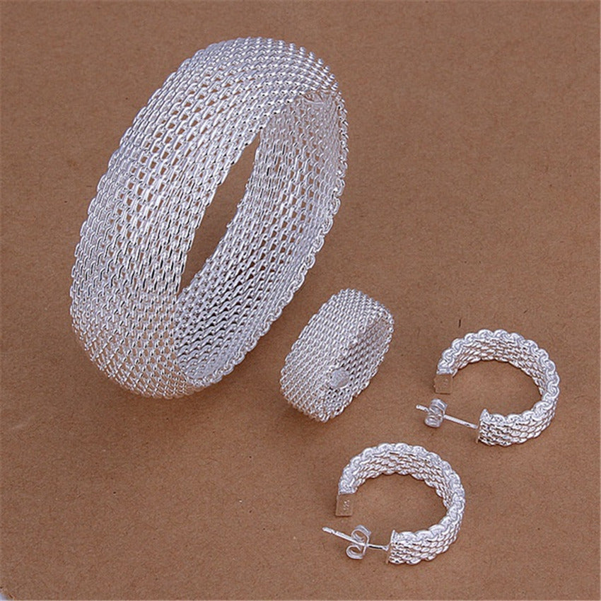 Rétro Exquisite Bracelet Boucle d'oreille Bague trois pièces