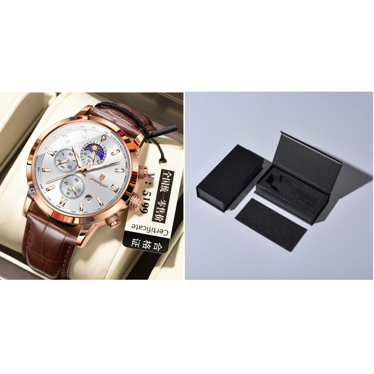 Men's watch with moon phase and multi-function chronograph