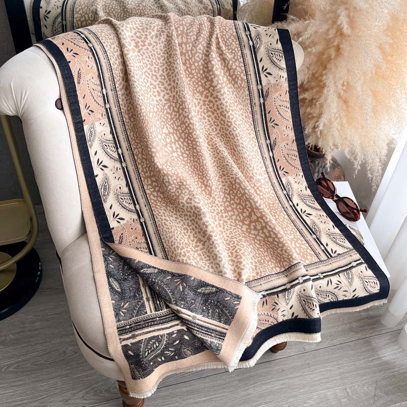 Cashew Flower Leopard Imprimer Patchwork Jacquard Écharpe réversible