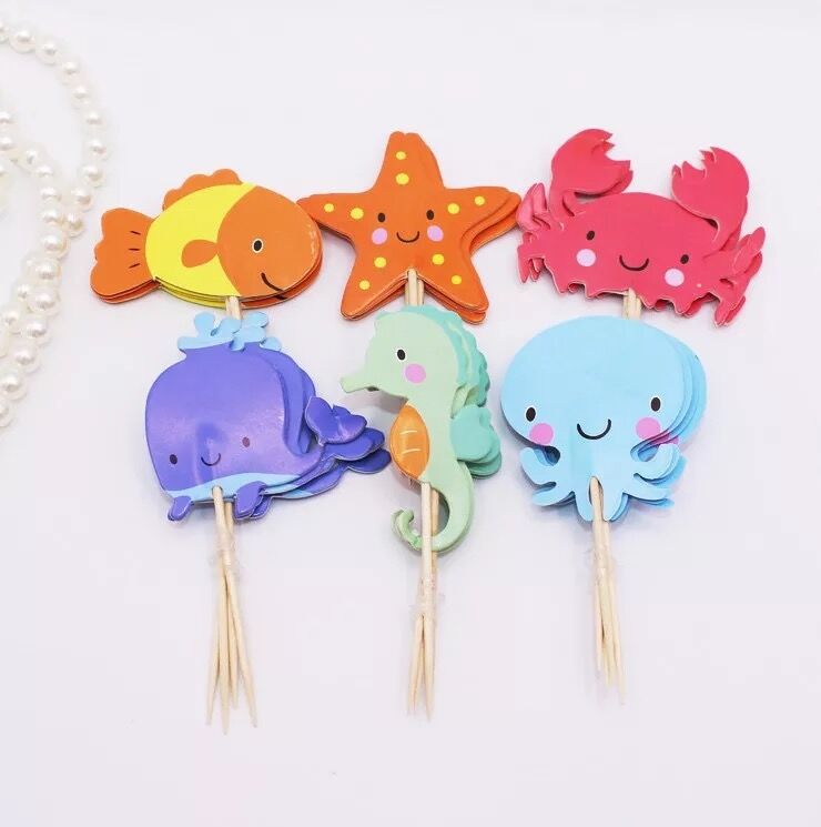 Drapeau décoratif animal marin Petit crabe Starfish Inserts de croustilles enfichables 24pc B