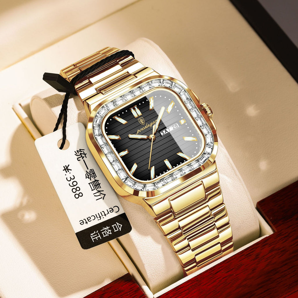 Double calendrier hommes montre diamant