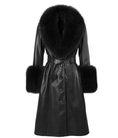 Manteau de fourrure de renard en cuir mince