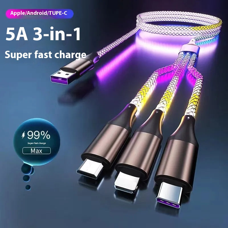 Câble de données RGB à charge rapide luminescente de un à trois