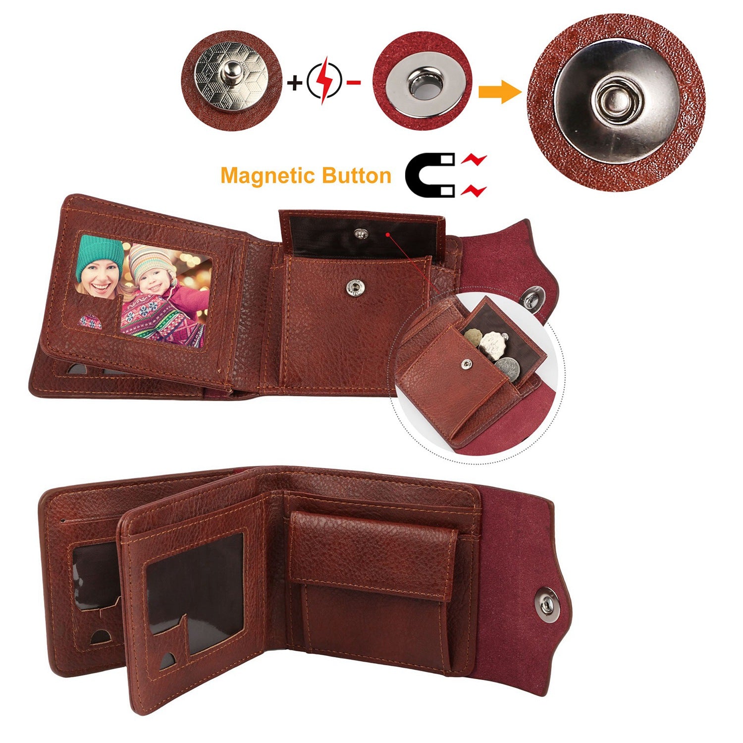 1Pc Hommes portefeuille PU cuir Purse Slim Card Holder Cases avec 2 ID fenêtre de poche