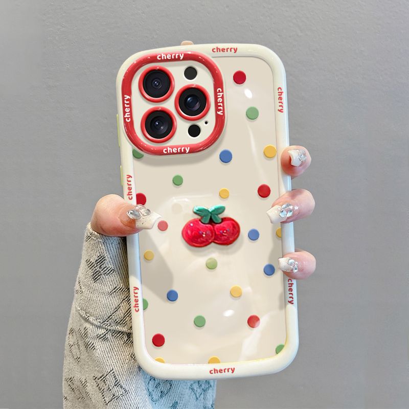 Cas téléphonique avec Lanyard Premium Feel Colorful Polka points et cerises