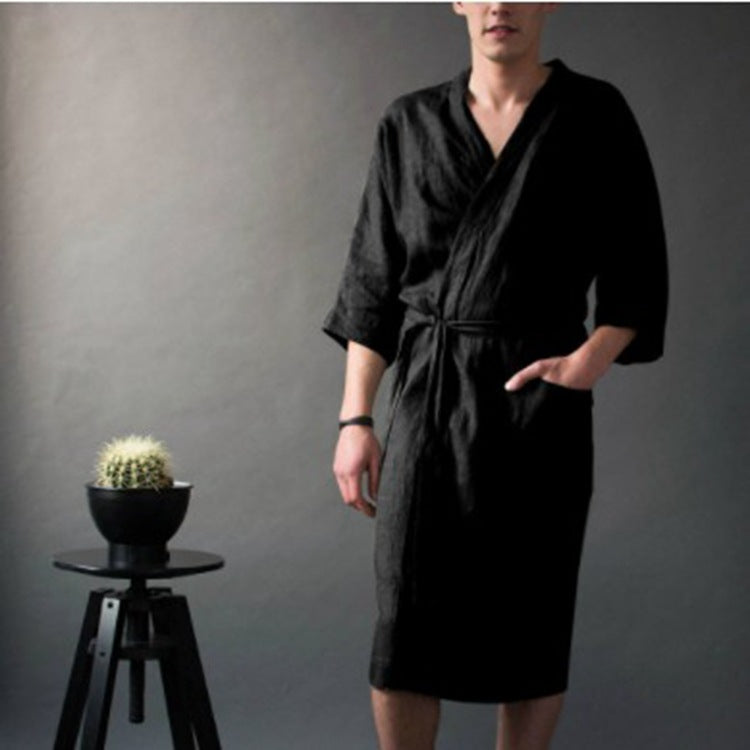 Homme et femme Long Solid Color Lin Pajamas Robe peignoir