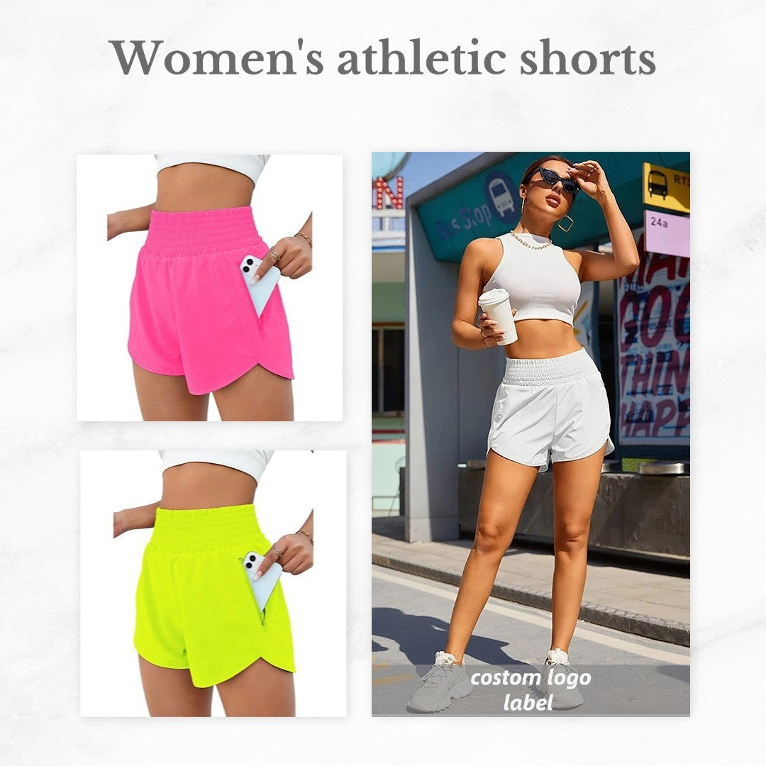 Short de sport à cordon élastique haut pour femmes avec poches antivol zippées