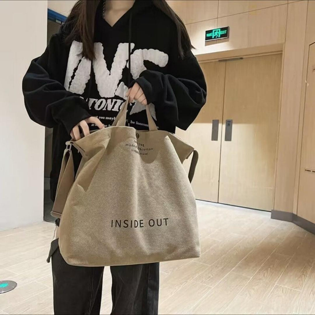 Toile épaisse Grande Capacité Sac à Tote Léger Retro Diagonal Sac à Toile Croix - Khaki O