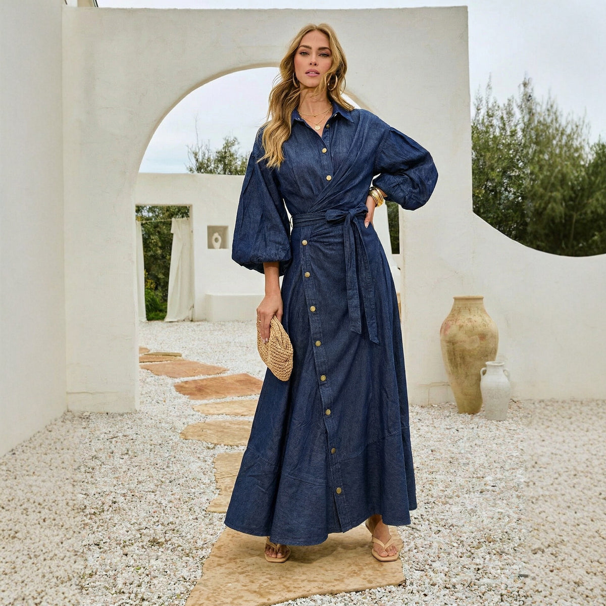 Robe à manches longues en dentelle pour femmes