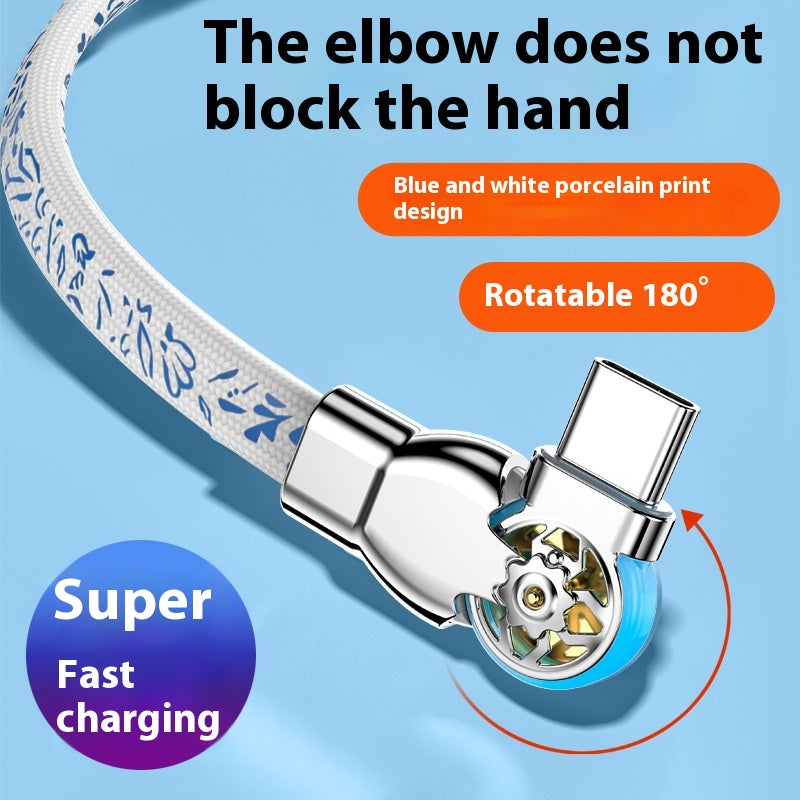 Double câble de données à charge rapide en porcelaine bleue rotative et blanche