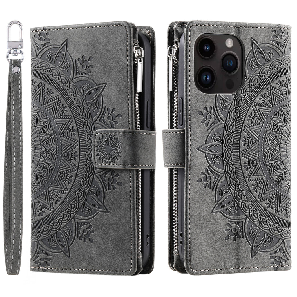 Carte Zipper Sac Téléphone portable En cuir Embossed carte Insert Protection Shell