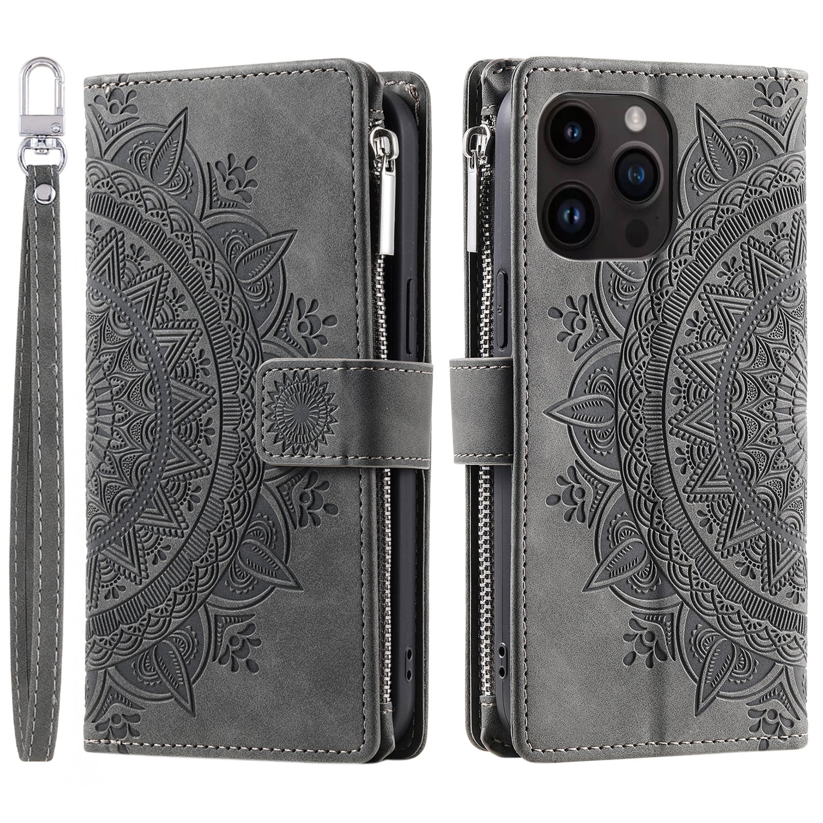 Carte Zipper Sac Téléphone portable En cuir Embossed carte Insert Protection Shell