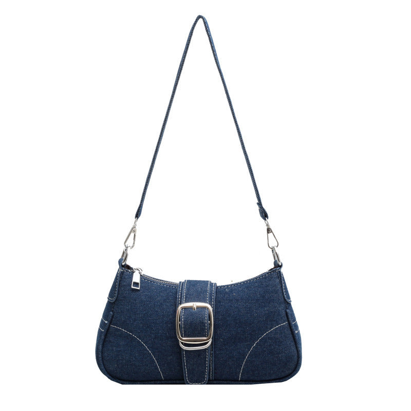 Sac à sous-bras en denim monocolore pour femmes