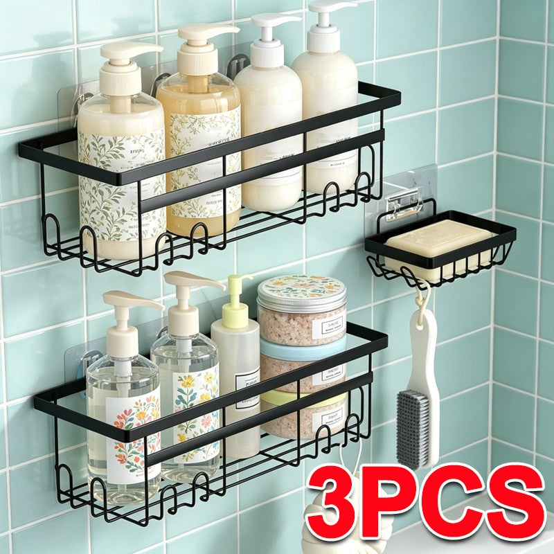 3x Salle de bain auto-adhésive Douche Caddy Étagère Rangement Acier inoxydable noir