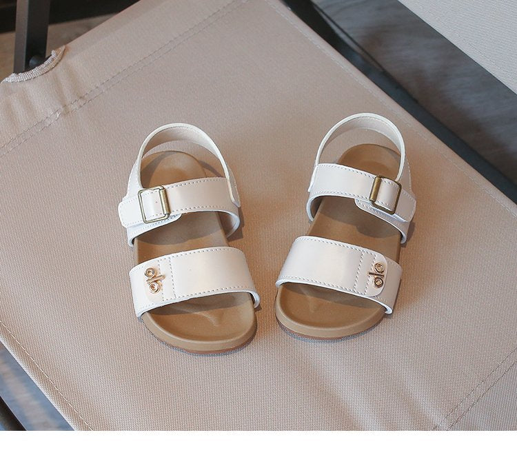 Filles' Fashion Letter Metal Button Sandales Coréen Version Bébé Velcro Chaussures Simples Filles'