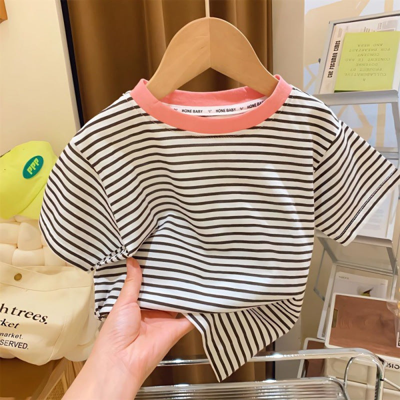 Couleur contrastante rayée bébé petite femme Top