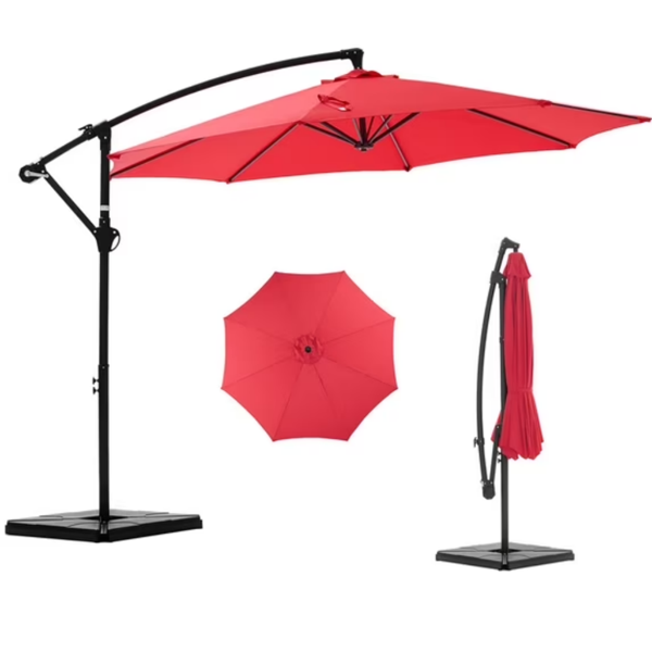 Parapluie extérieur de patio suspendu de 10 pieds avec support de base roté et tilt
